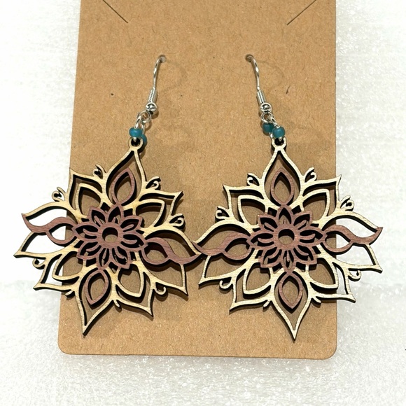 Handmade Jewelry - Floral Wooden Earrings hand made